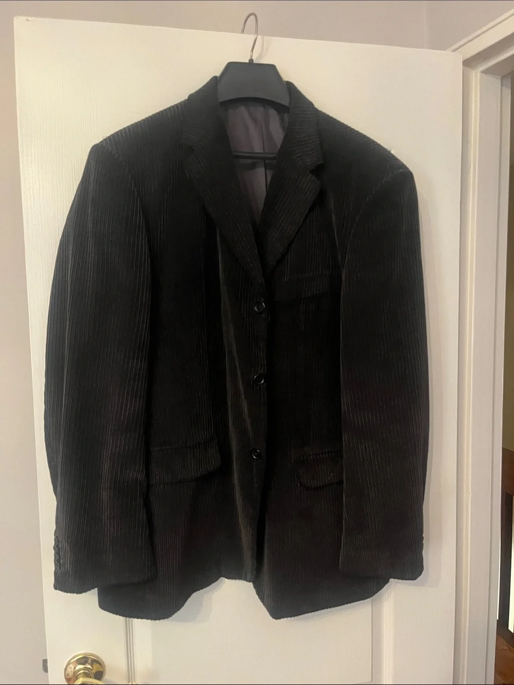 Men's Black Velvet Corduroy Blazer - Tailored Three-Button Sport Coat